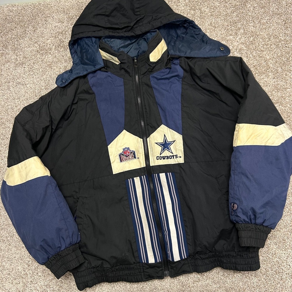Vintage Dallas Cowboys‎ Puffer Jacket Reversible Pro Player Men XL Hooded 90s